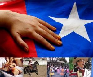 Puzzle Πατριωτικό γιορτές στη Χιλή. Η δέκατη όγδοη που πραγματοποιήθηκε στις 18 και 19 Σεπτεμβρίου στον εορτασμό της Χιλής ως ανεξάρτητο κράτος